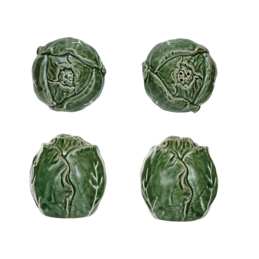 Hand-Painted Stoneware Cabbage Salt & Pepper Shaker Set