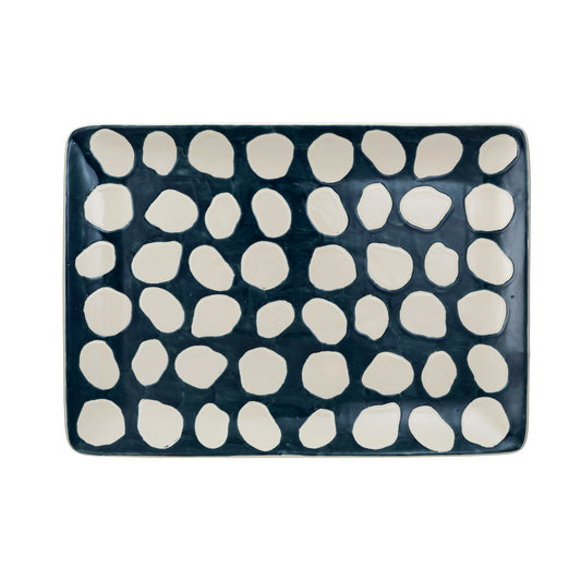 Hand-Painted Stoneware Platter w/ Wax Relief Dots