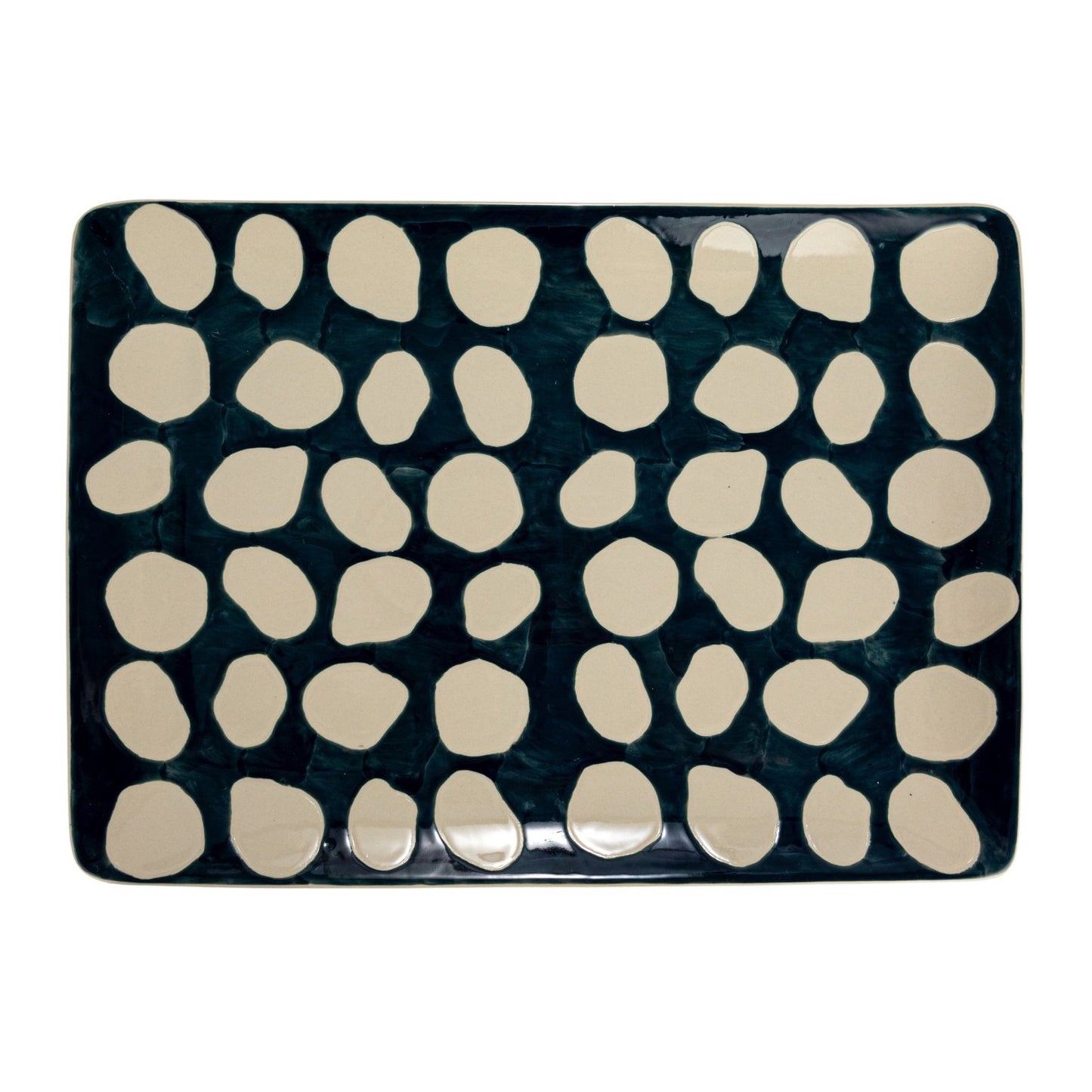 Hand-Painted Stoneware Platter w/ Wax Relief Dots