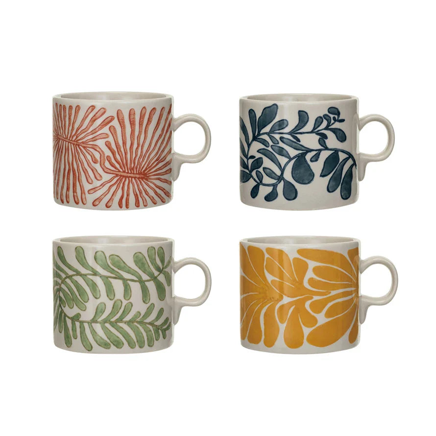 Hand-Painted Stoneware Mug w/ Abstract Design 14 oz (4 Colors)