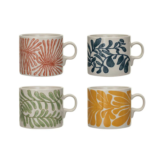 Hand-Painted Stoneware Mug w/ Abstract Design 14 oz (4 Colors)