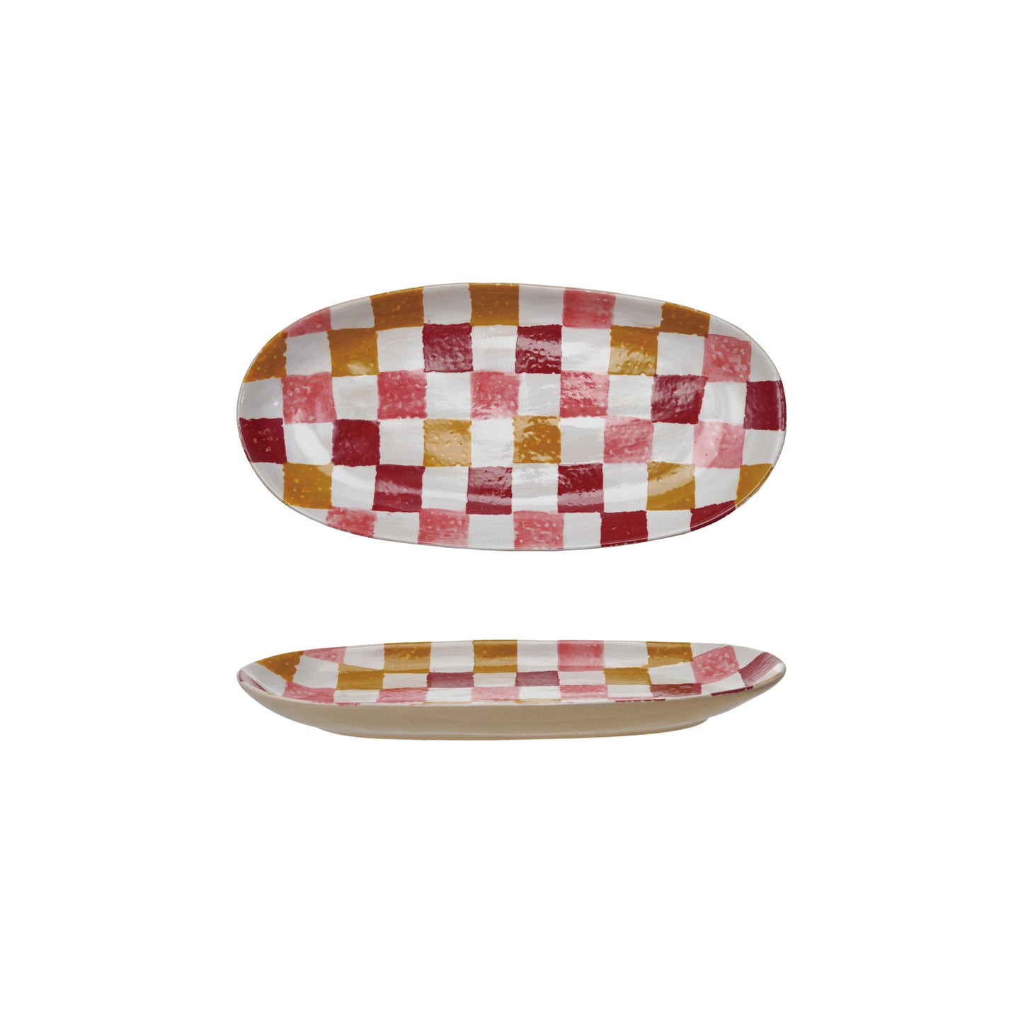 Hand-Painted Stoneware Platter w/ Check Pattern