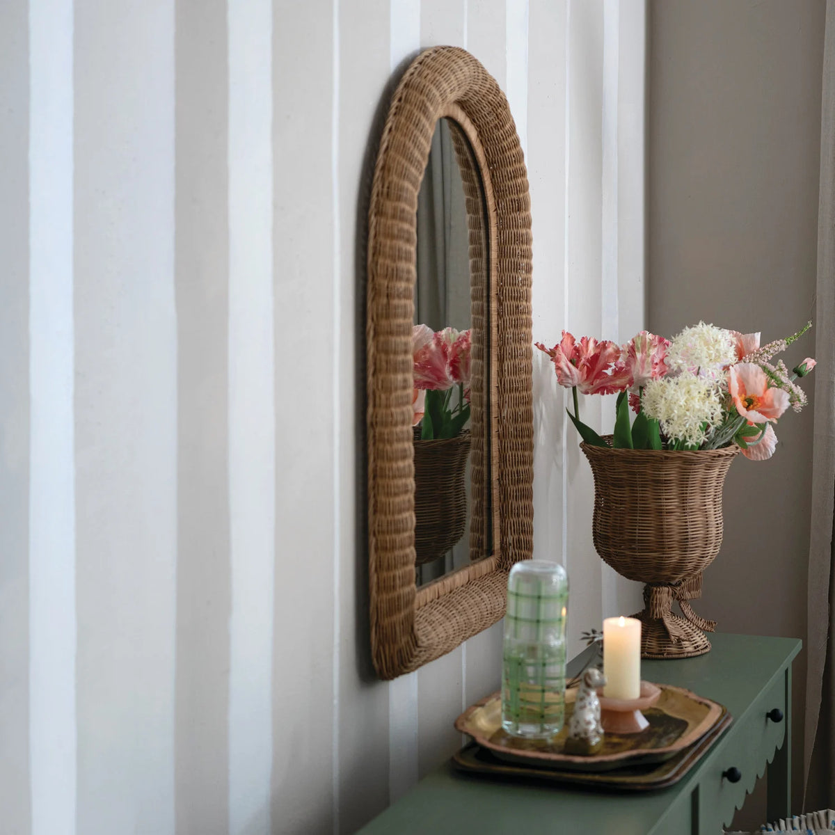Hand-Woven Rattan Urn with Bow