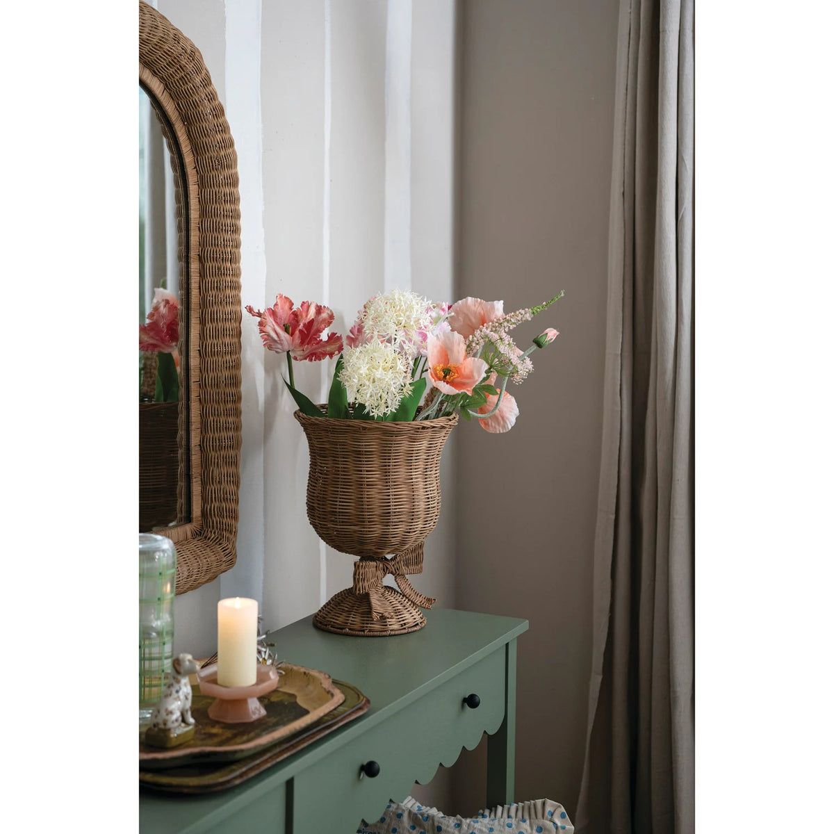 Hand-Woven Rattan Urn with Bow