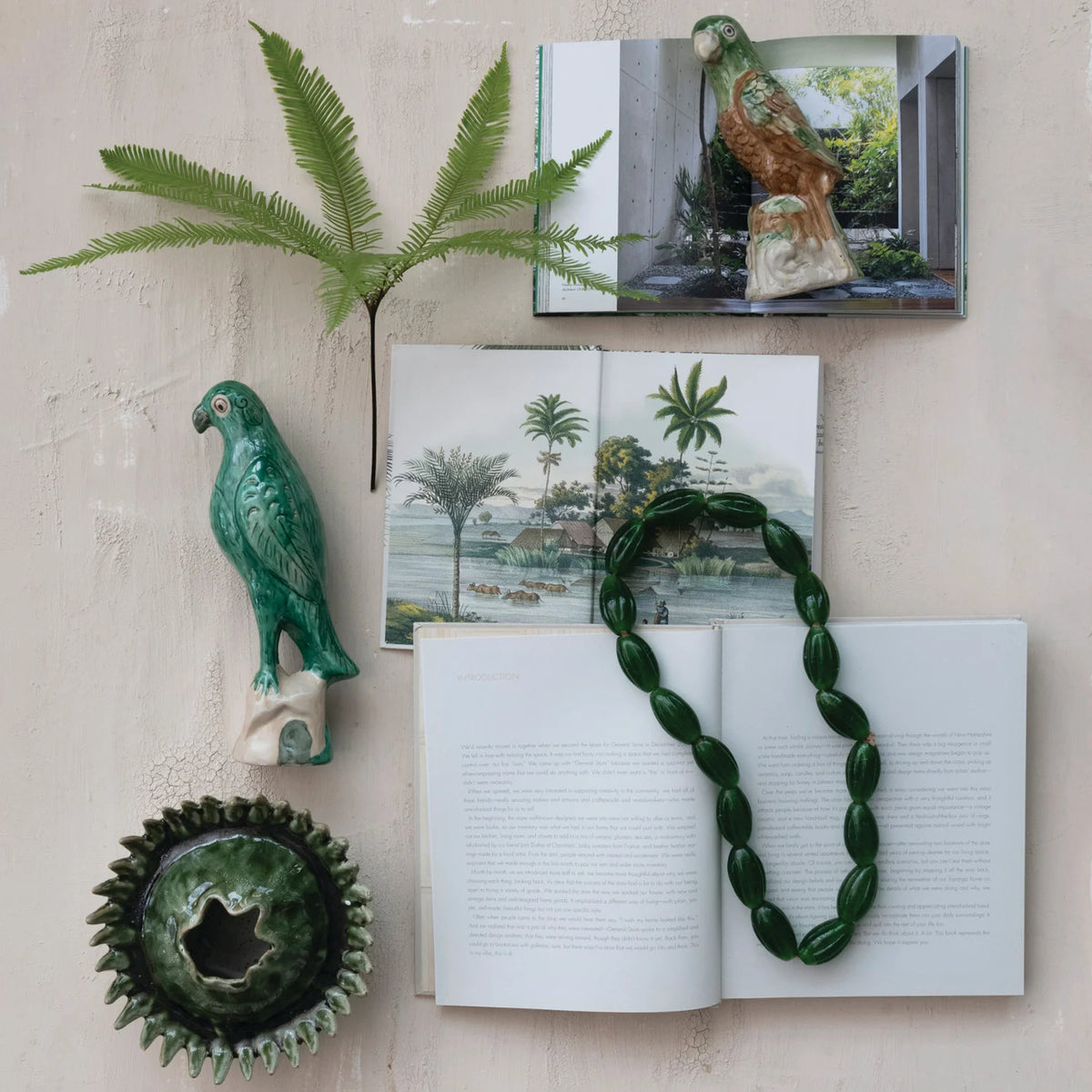 Green Glass Bead Garland on Jute Cord