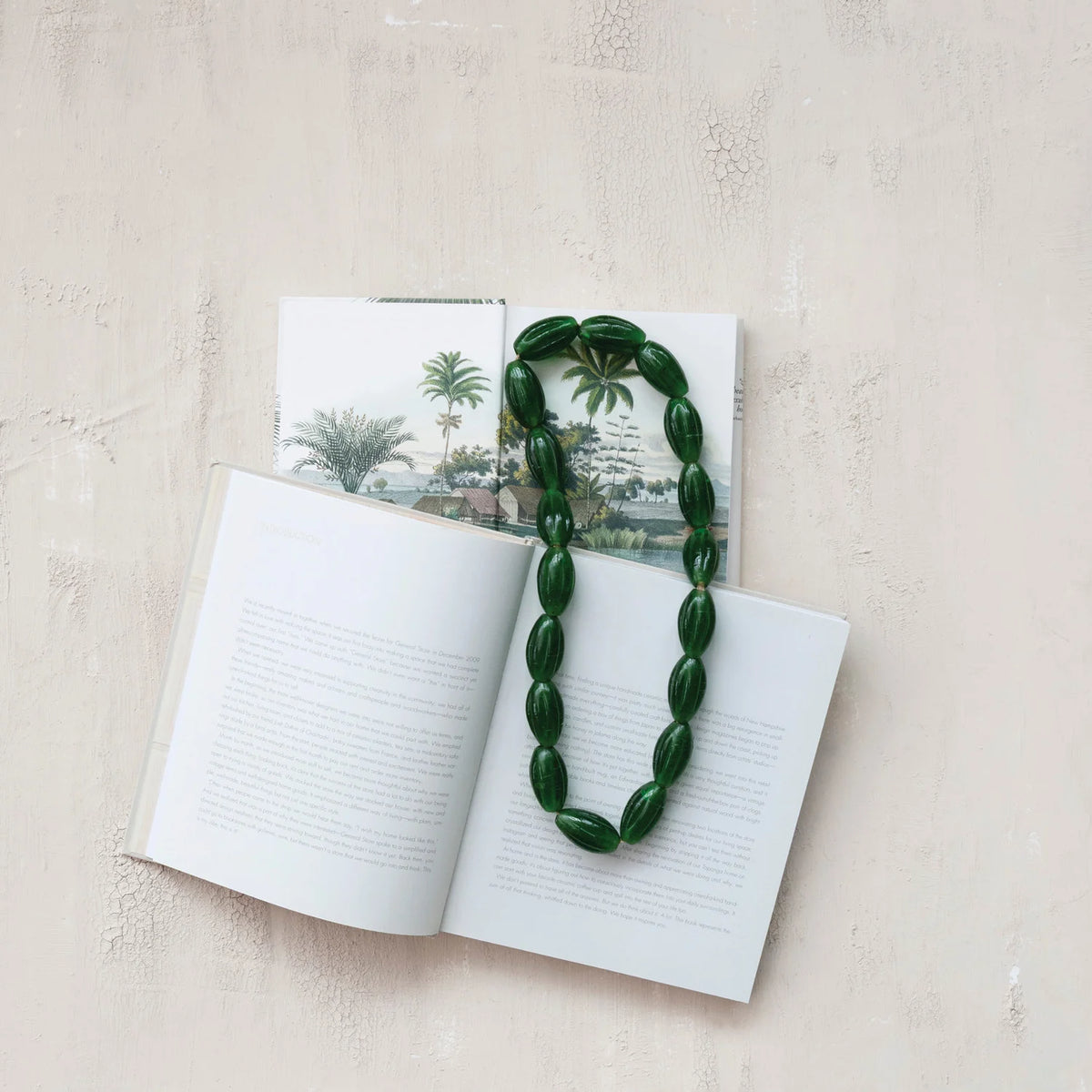 Green Glass Bead Garland on Jute Cord