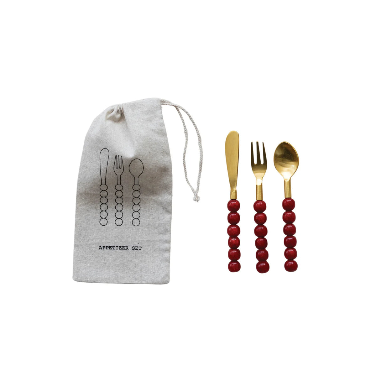 Red Resin Ball Handle Appetizer Set