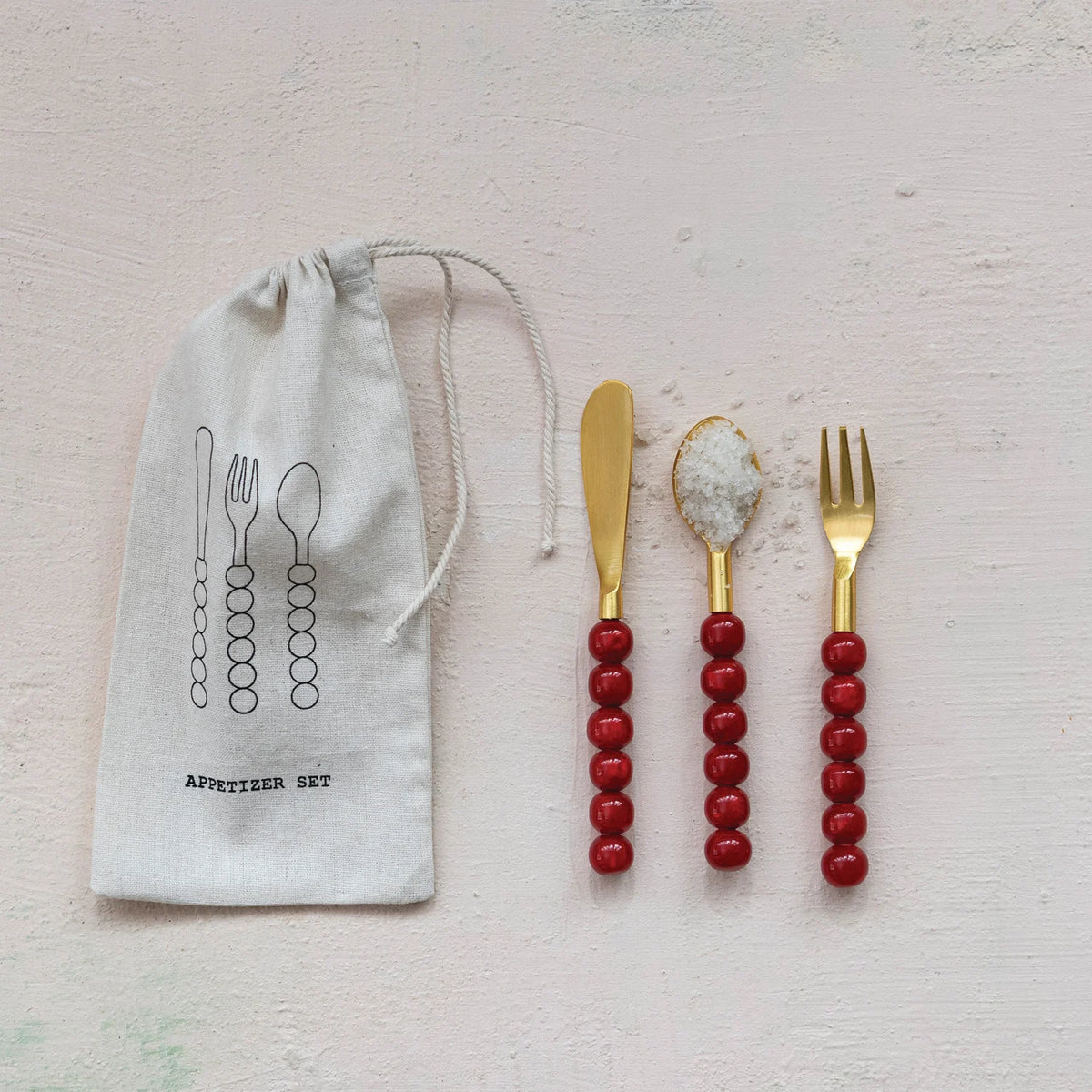 Red Resin Ball Handle Appetizer Set