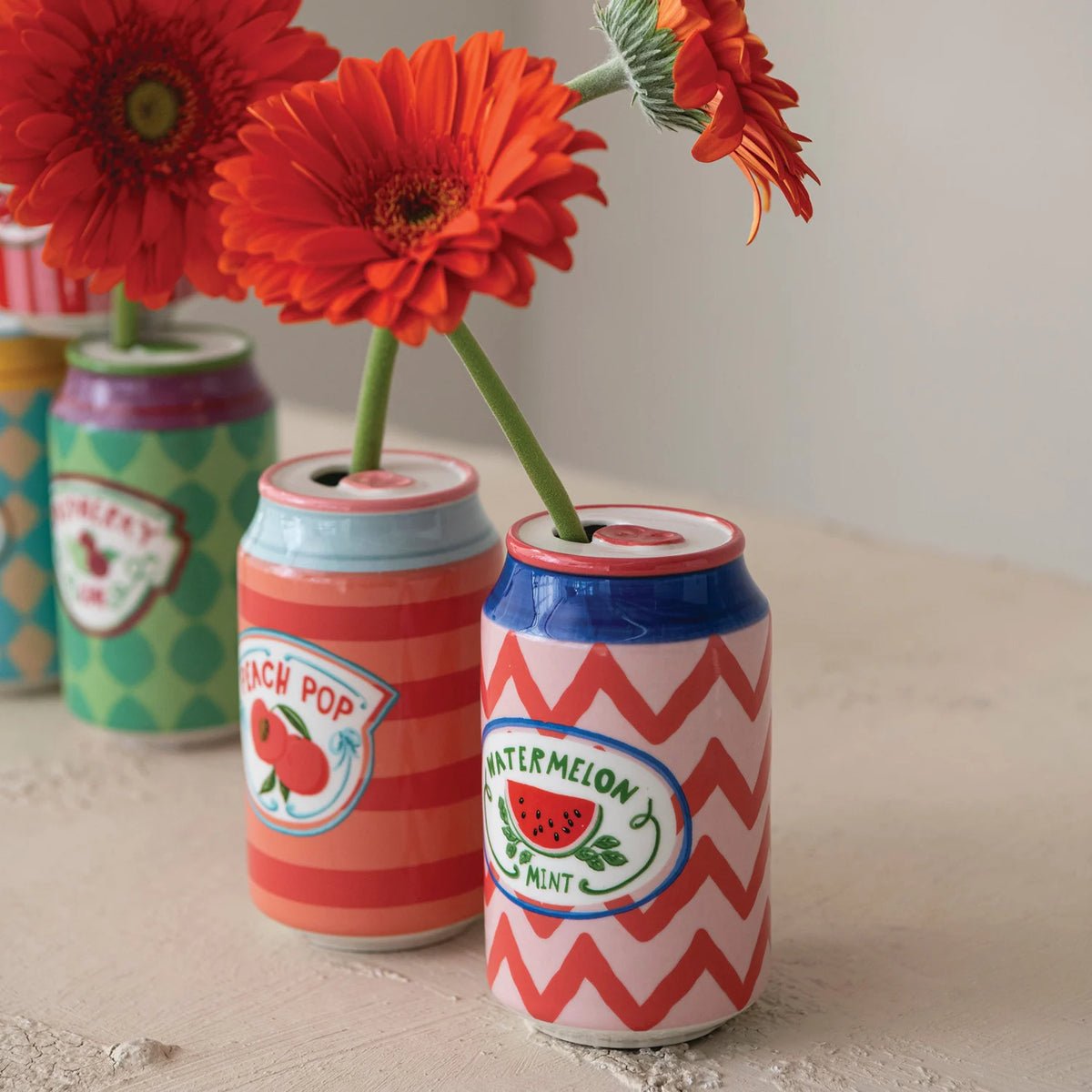 Hand-Painted Stoneware Soda Can Vase (6 Styles)