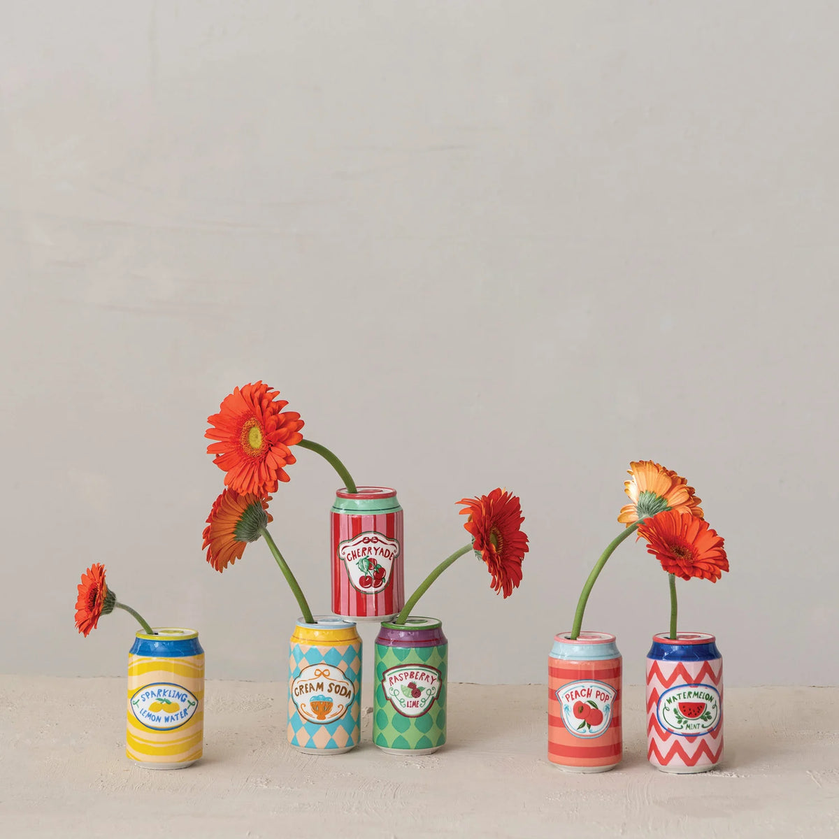 Hand-Painted Stoneware Soda Can Vase (6 Styles)