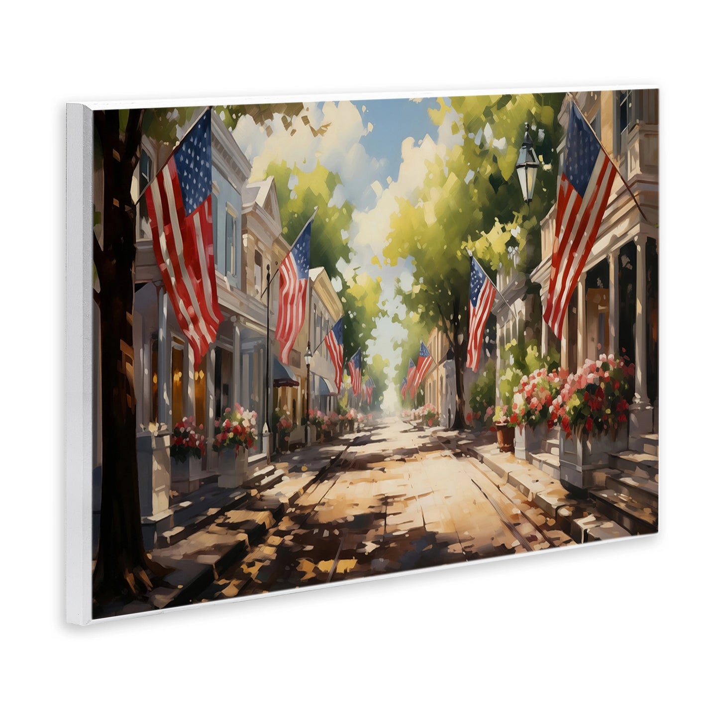 American Flag Lined Street Wall Plaque 10x15"