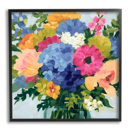 Modern Blue & Pink Bouquet Framed Wall Art 24"x24"