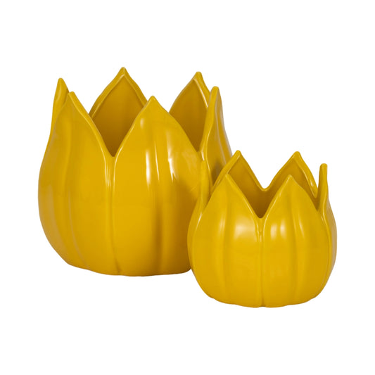 Yellow Petal Stoneware Planters (2 Sizes)