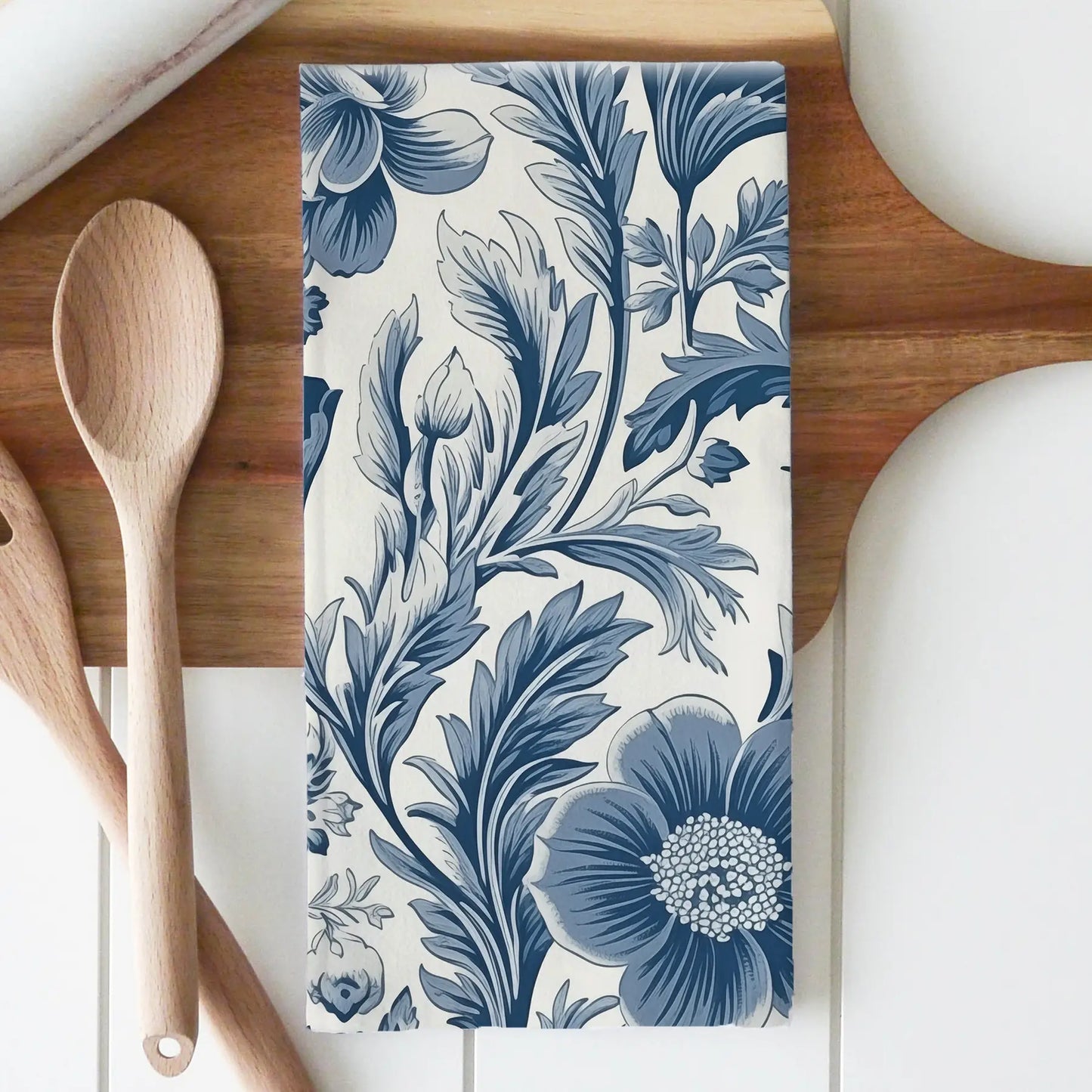 Blue Floral Wallpaper Tea Towel