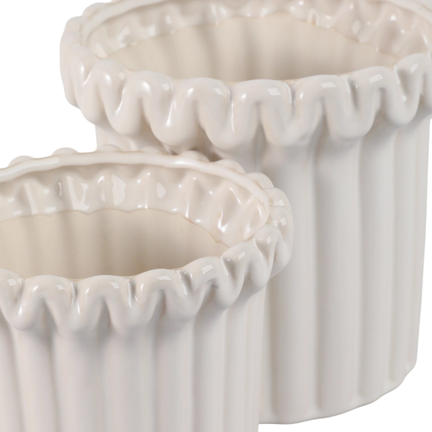Ivory Ceramic Planter Pot w/ Fluted Rim (2 Sizes)