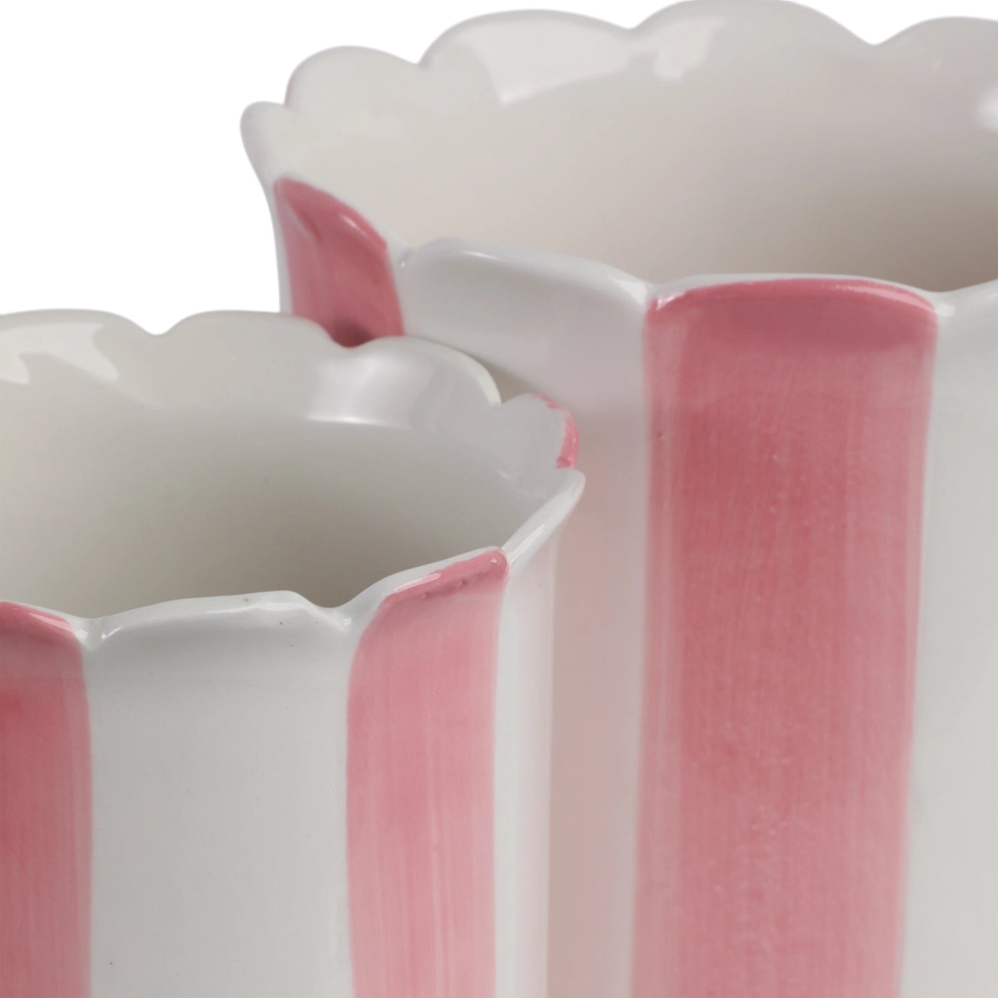 Pink & White Striped Planters w/ Scalloped Rim (2 Sizes)