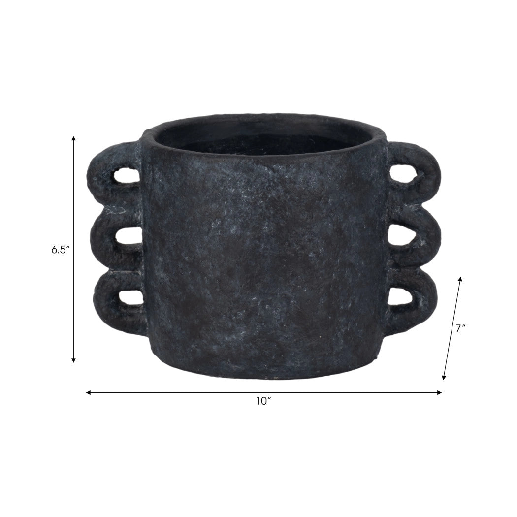 Black Ceramic Multi-Loop Arch Handle Planter Pot
