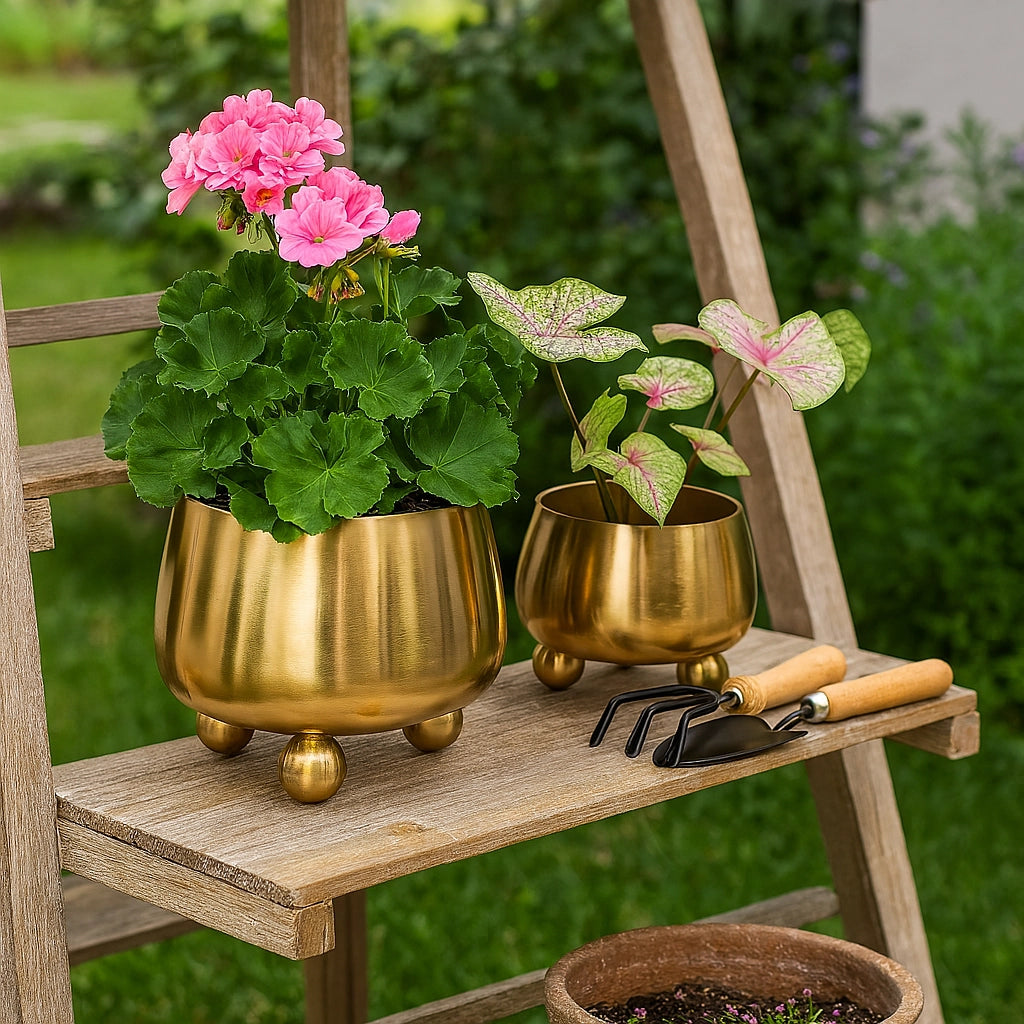 Gold Metal Planter Pot w/ Ball Feet (2 Sizes)