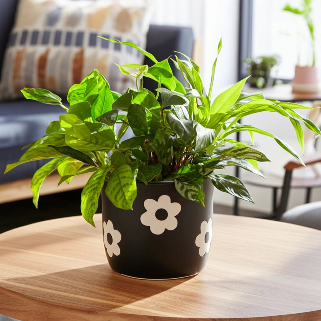6" Black & White Flower Power Planter