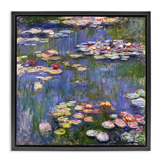 Classical Monet Water Lilies Framed Wall Art 25x25"
