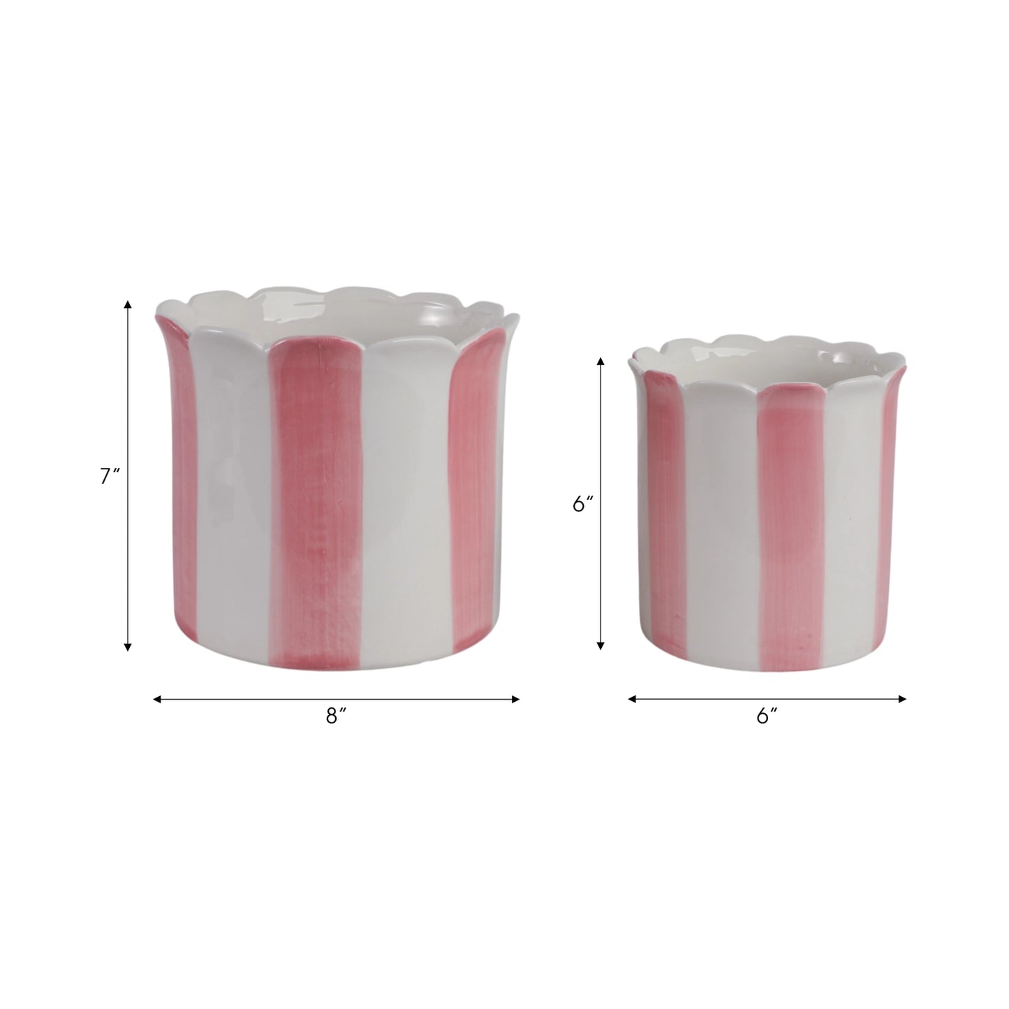 Pink & White Striped Planters w/ Scalloped Rim (2 Sizes)