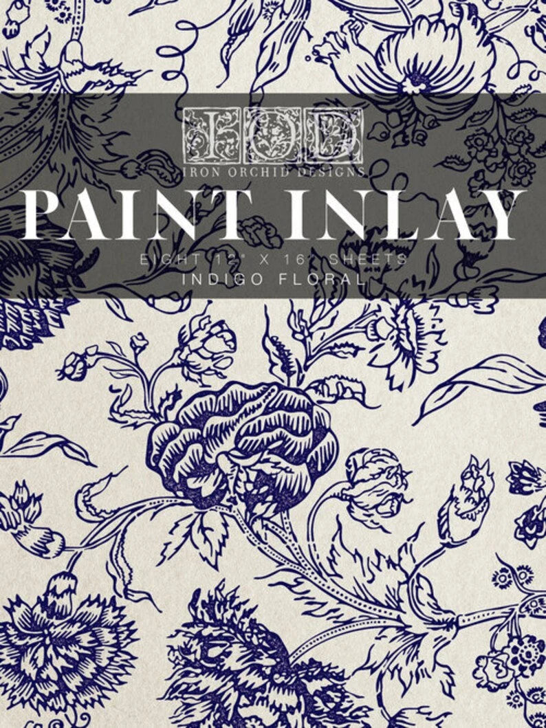 Indigo Floral IOD Paint Inlay 12x16 Pad by Iron Orchid Designs