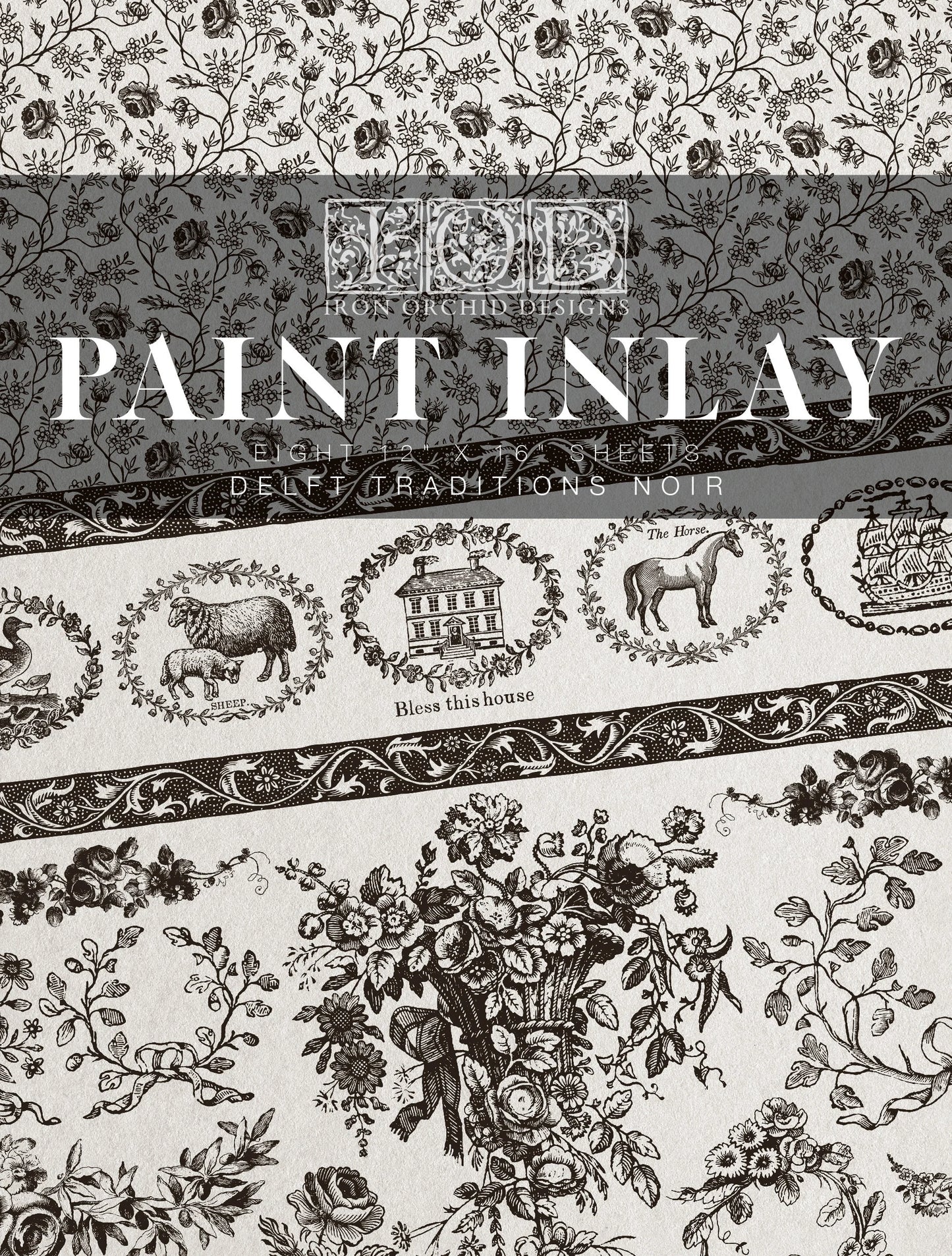 Delft Traditions Noir IOD Paint Inlay 12x16 Pad by Iron Orchid Designs