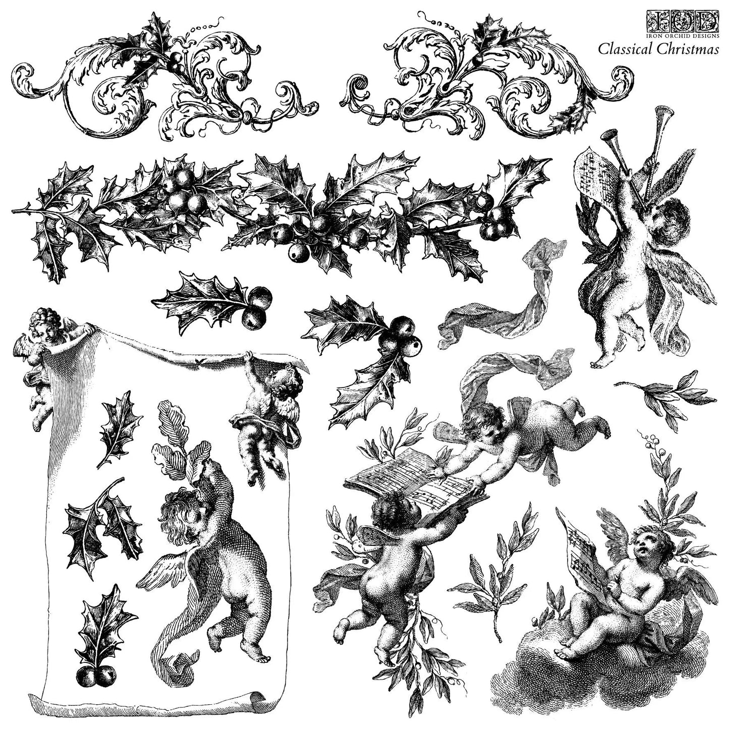 Classical Christmas 12x12 IOD Decor Stamp by Iron Orchid Designs