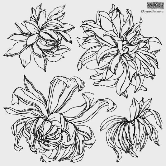 Chrysanthemums 12x12 IOD Decor Stamp by Iron Orchid Designs (Retired!)
