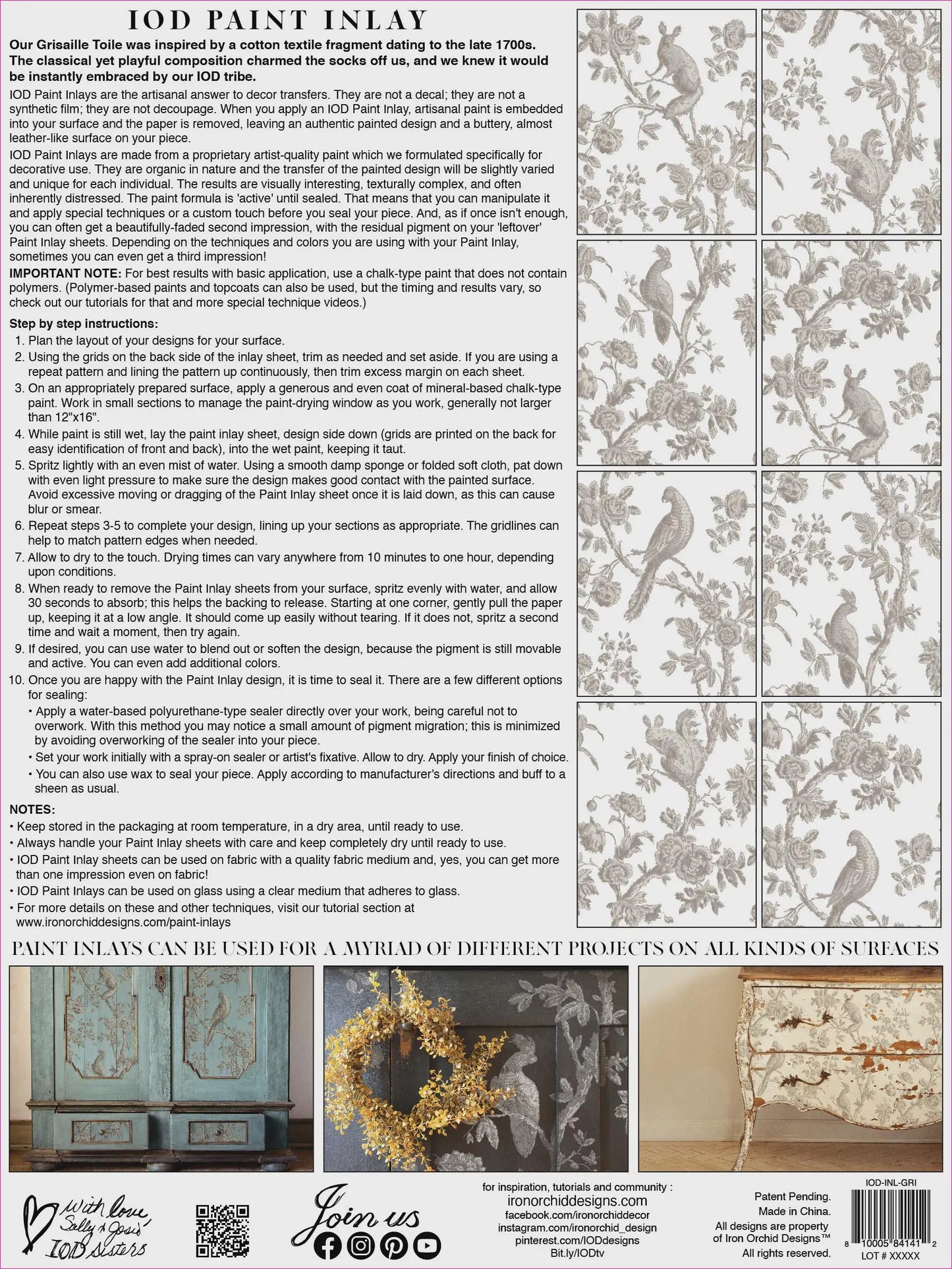 Grisaille Toile IOD Paint Inlay 12x16 Pad by Iron Orchid Designs