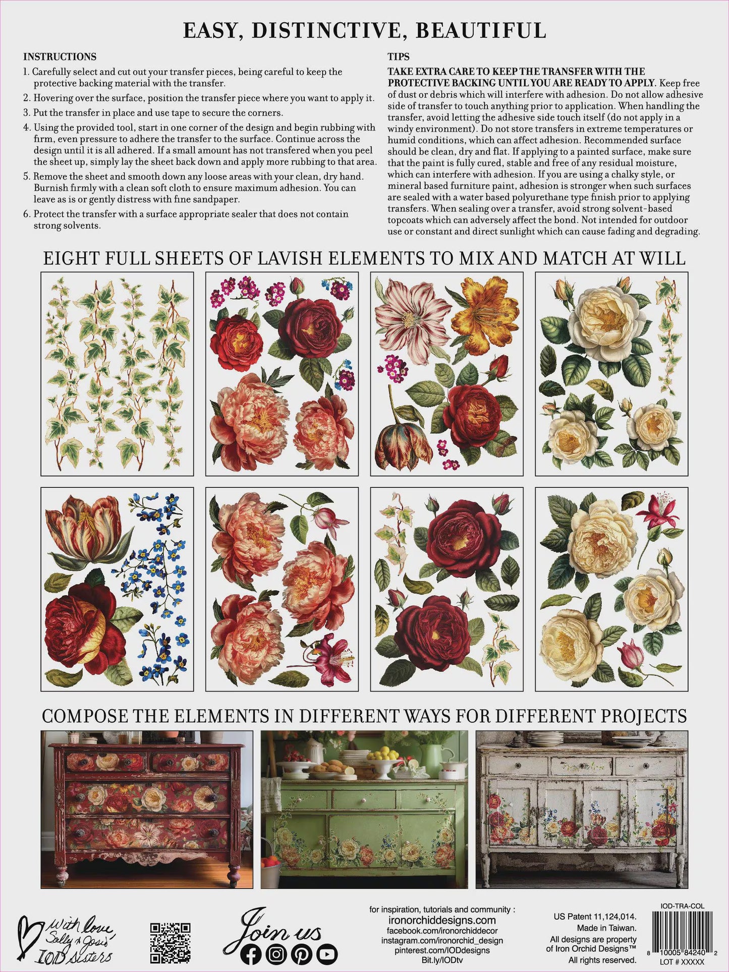 Collage de Fleurs IOD Transfer 12x16 Pad by Iron Orchid Designs