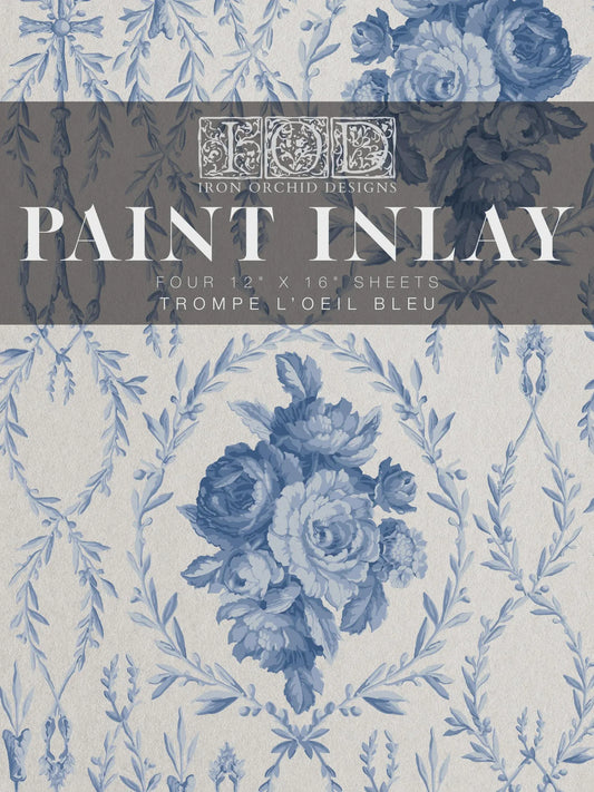 Trompe l'oeil Bleu IOD Paint Inlay 12x16 Pad by Iron Orchid Designs