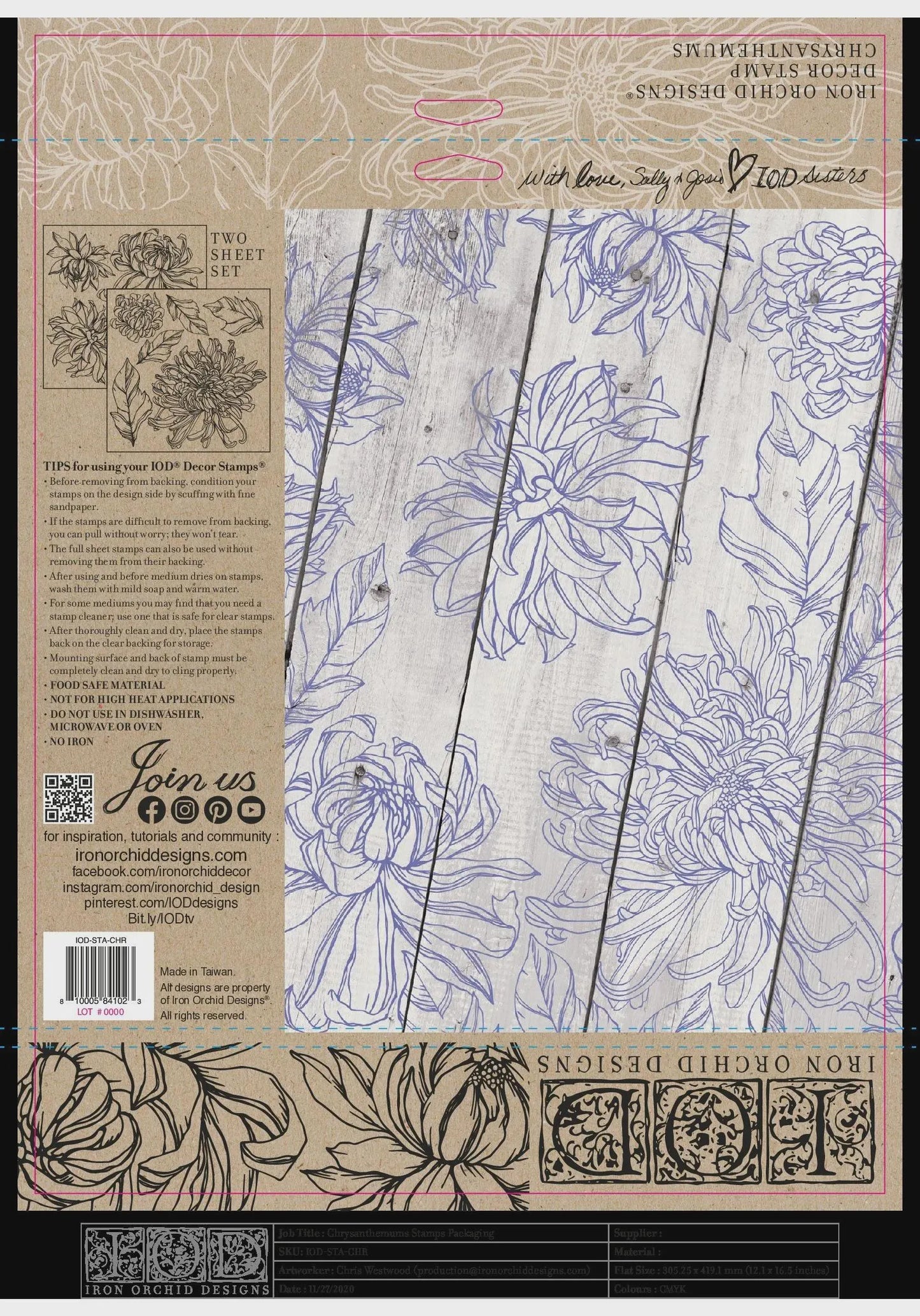 Chrysanthemums 12x12 IOD Decor Stamp by Iron Orchid Designs (Retired!)
