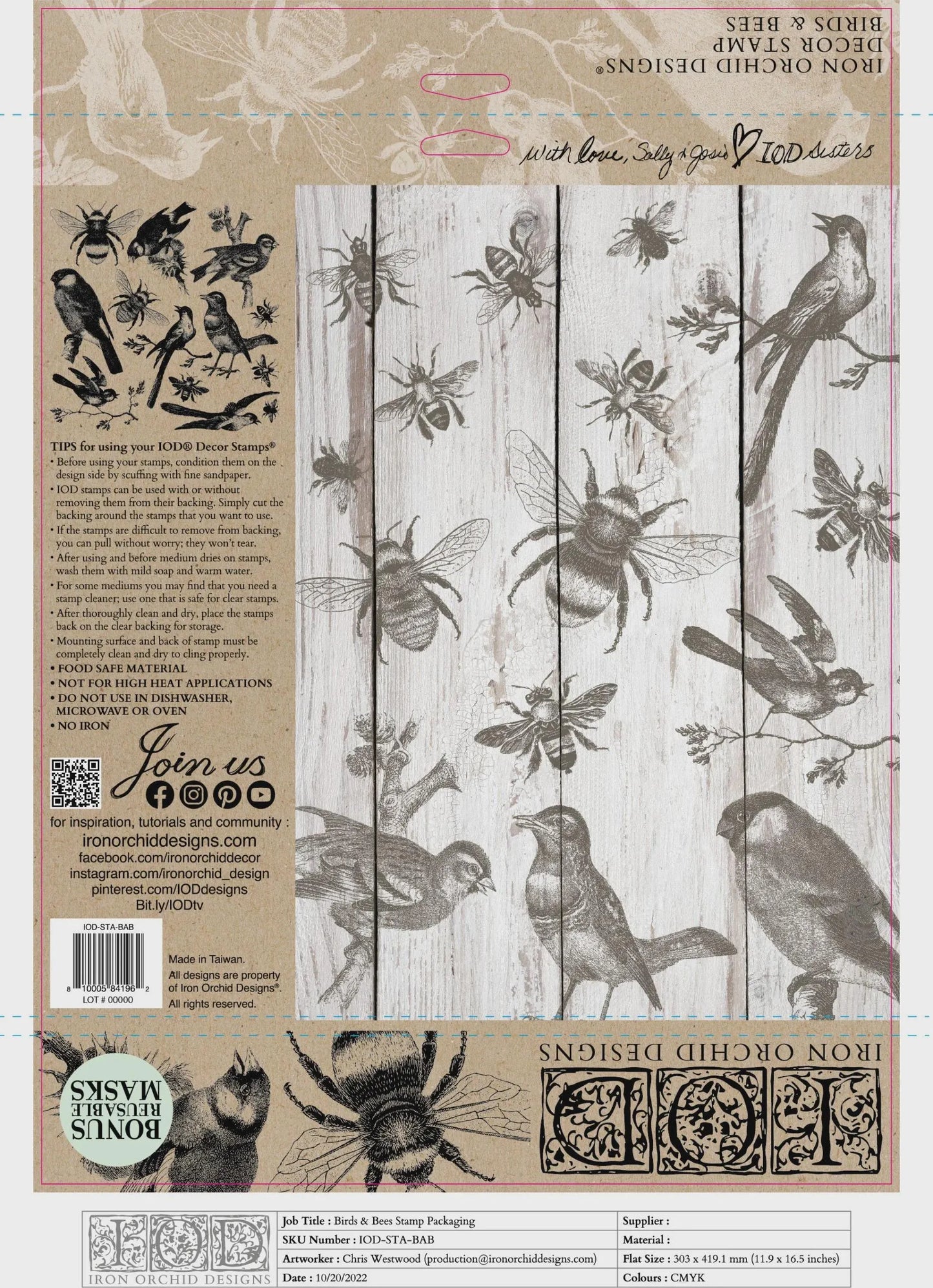 Birds & Bees 12x12 IOD Decor Stamp by Iron Orchid Designs