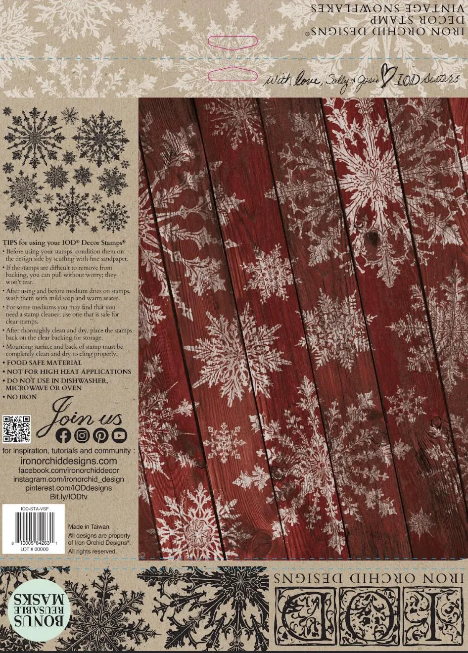 Vintage Snowflakes 12x12 IOD Decor Stamp by Iron Orchid Designs (Retired!)