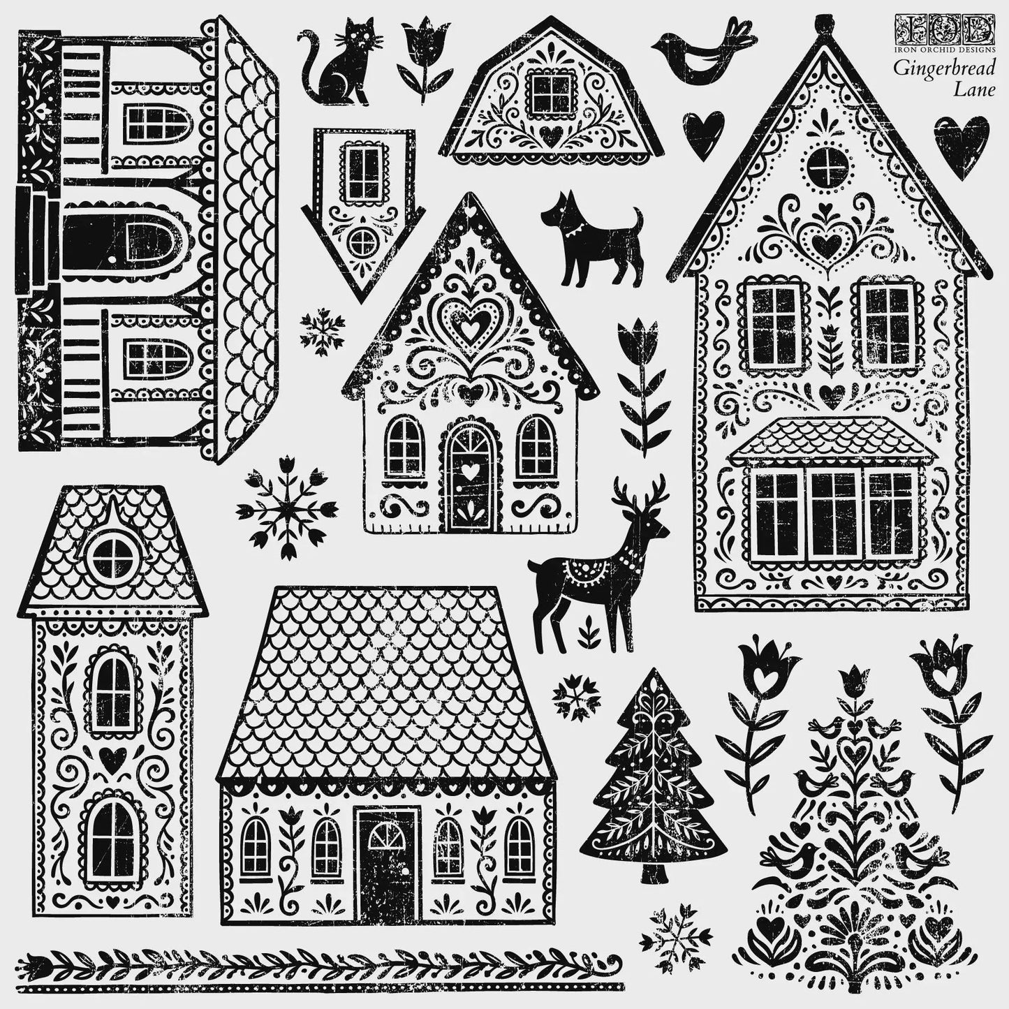 Gingerbread Lane 12x12 IOD Decor Stamp by Iron Orchid Designs (NEW!)