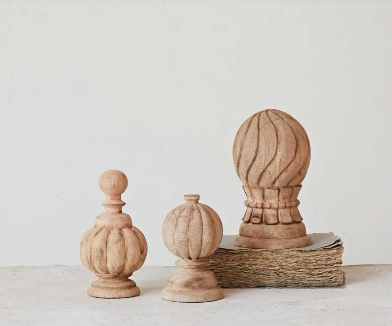 Hand-Carved Mango Wood Finials (3 Sizes)