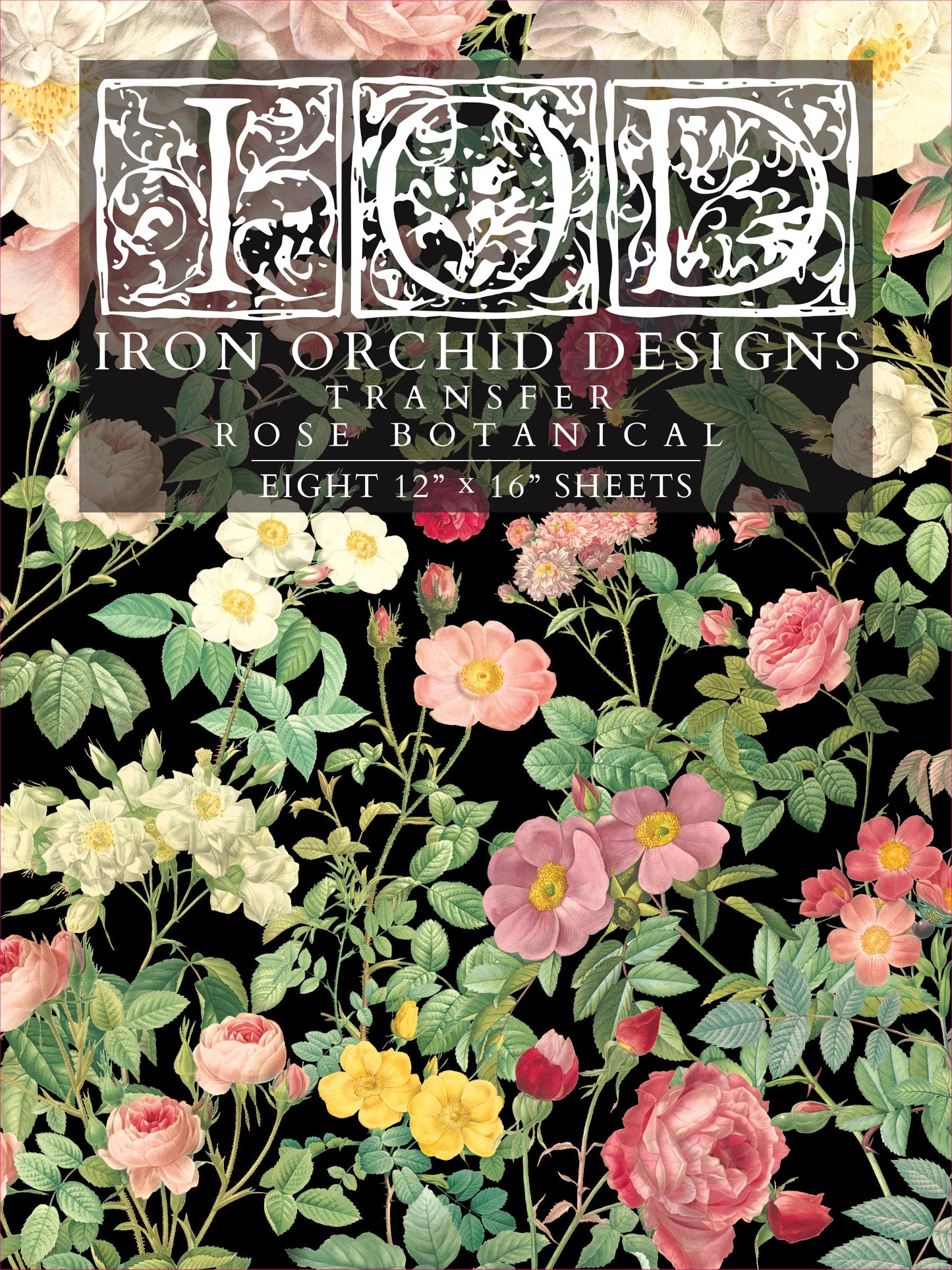 Rose Botanical IOD Transfer 12x16 Pad by Iron Orchid Designs
