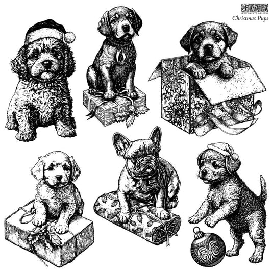 Christmas Pups 12x12 IOD Decor Stamp by Iron Orchid Designs