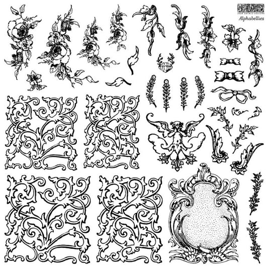 Alphabellies 12x12 IOD Decor Stamp by Iron Orchid Designs