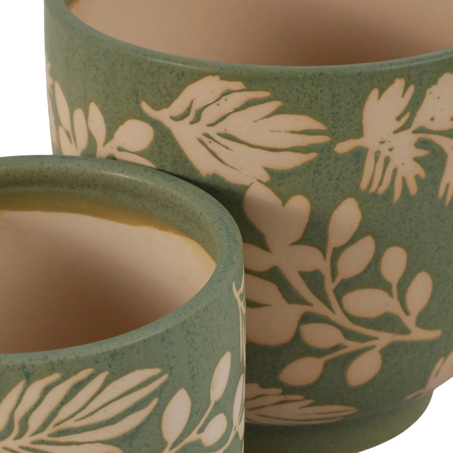 Green & White Ceramic Planter Pot w/ Textured Leaves (2 Sizes)