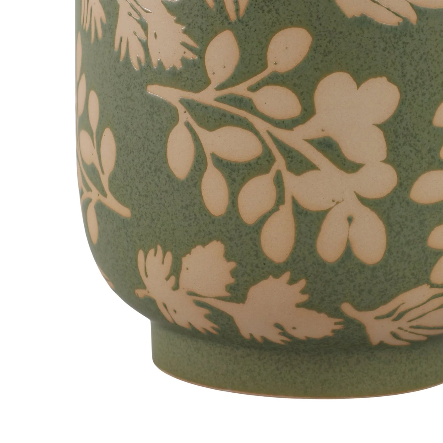 Green & White Ceramic Planter Pot w/ Textured Leaves (2 Sizes)