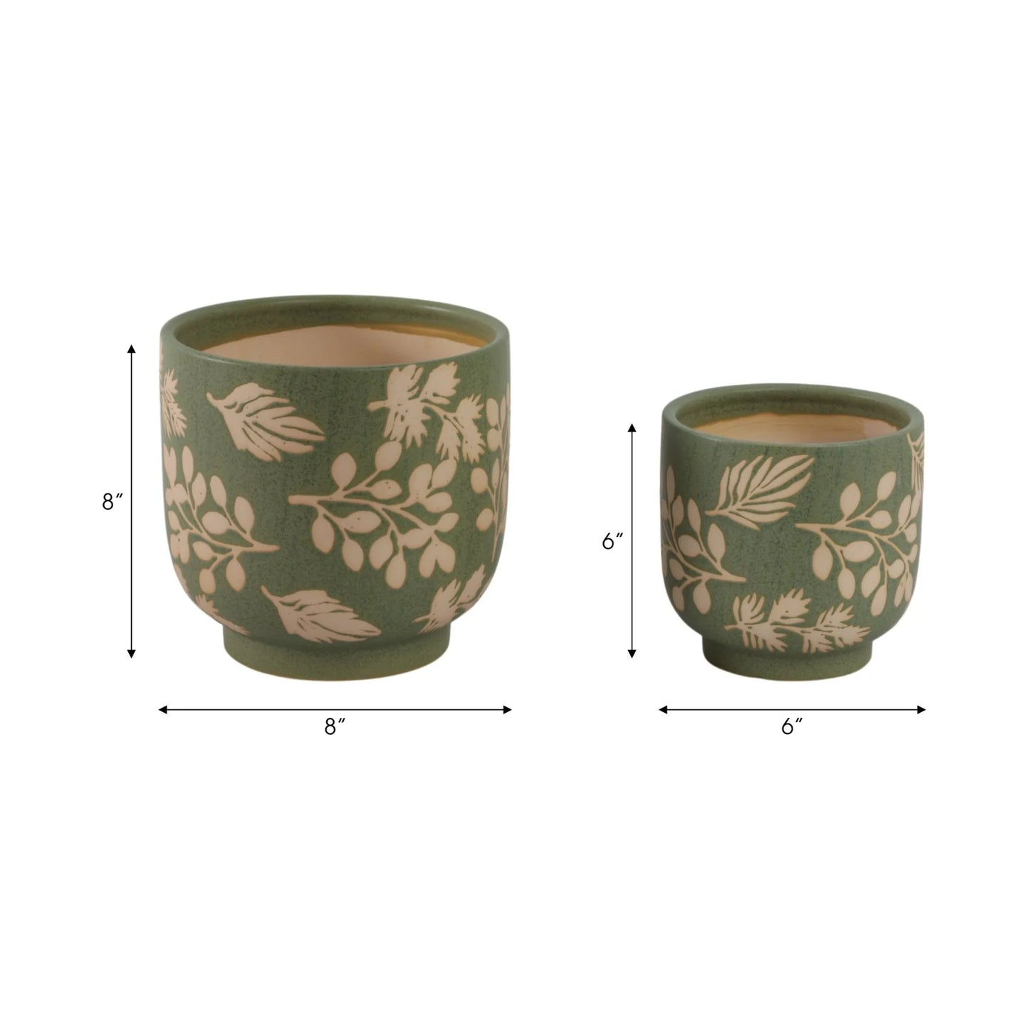 Green & White Ceramic Planter Pot w/ Textured Leaves (2 Sizes)