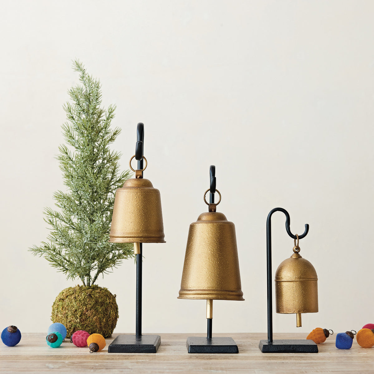 Antique Gold Bell with Black Metal Stand