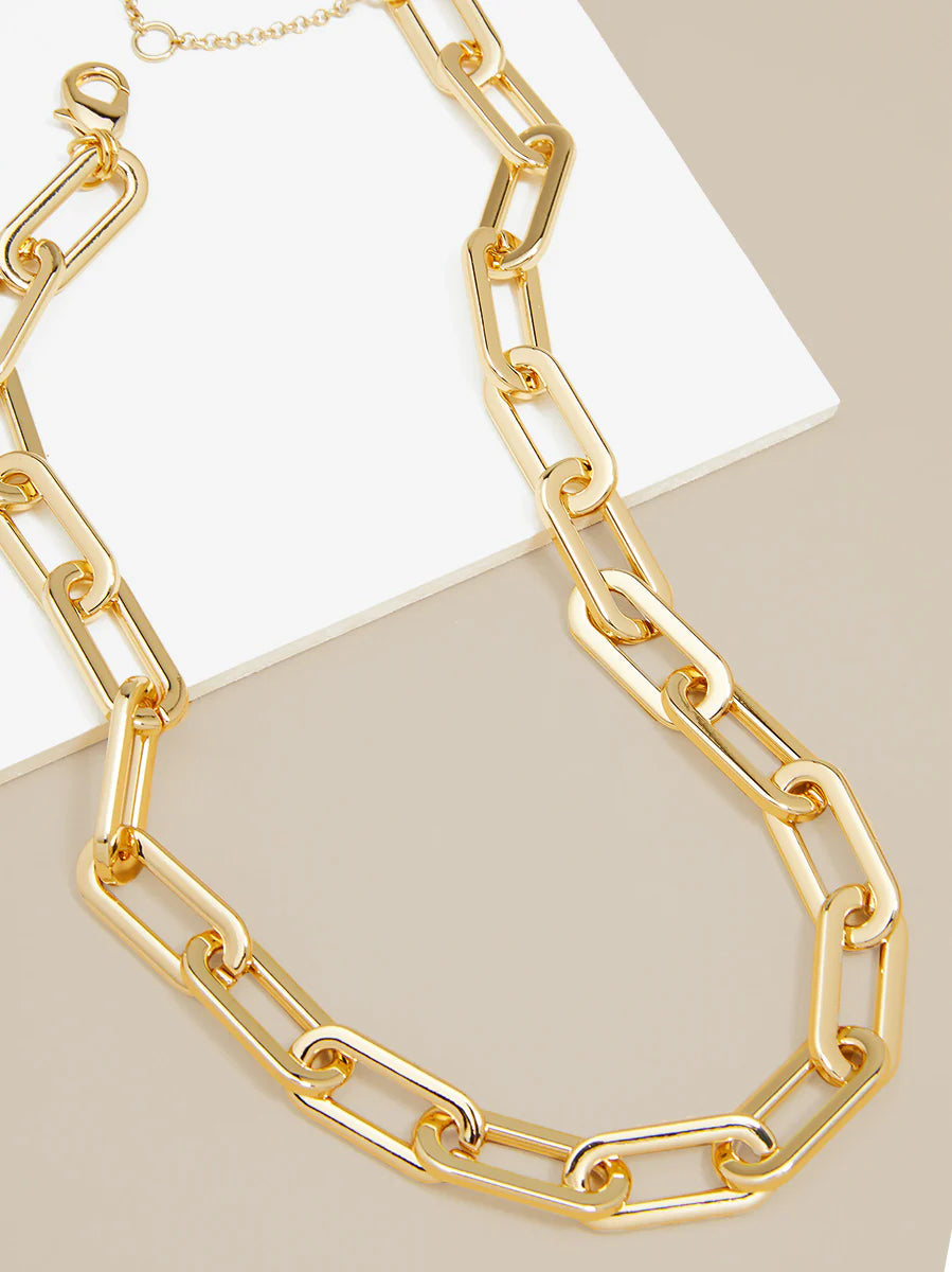 Cable Link Collar Necklace - Gold